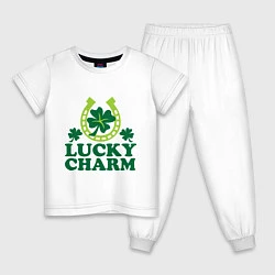 Пижама хлопковая детская Lucky charm - подкова, цвет: белый