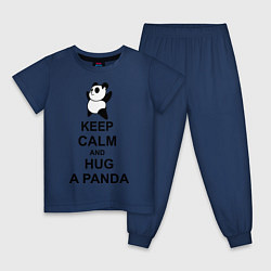 Пижама хлопковая детская Keep Calm & Hug A Panda, цвет: тёмно-синий