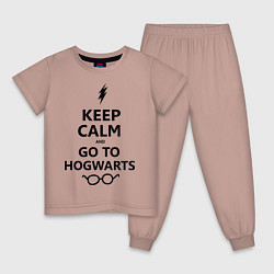 Пижама хлопковая детская Keep Calm & Go To Hogwarts, цвет: пыльно-розовый
