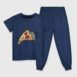 Пижама хлопковая детская Кусочек пиццы парная, цвет: тёмно-синий
