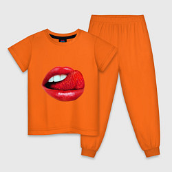 Пижама хлопковая детская Губы с клубникой цвета оранжевый — фото 1