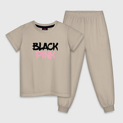Пижама хлопковая детская Black Pink Graffiti, цвет: миндальный