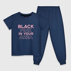 Пижама хлопковая детская Black Pink in youe area, цвет: тёмно-синий