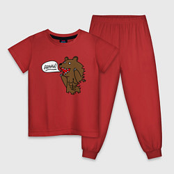 Пижама хлопковая детская Медведь-качок: дрищ, цвет: красный