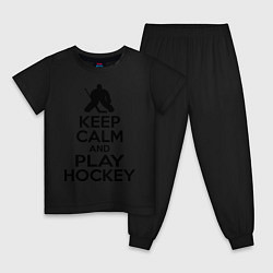 Пижама хлопковая детская Keep Calm & Play Hockey, цвет: черный