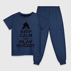Пижама хлопковая детская Keep Calm & Play Hockey, цвет: тёмно-синий