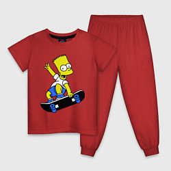 Пижама хлопковая детская Барт на скейте, цвет: красный