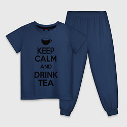 Пижама хлопковая детская Keep Calm & Drink Tea, цвет: тёмно-синий
