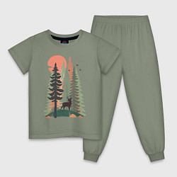 Пижама хлопковая детская Forest Adventure, цвет: авокадо