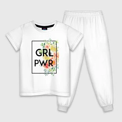 Пижама хлопковая детская GRL PWR, цвет: белый