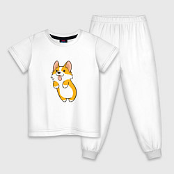 Пижама хлопковая детская Корги лапочка, цвет: белый