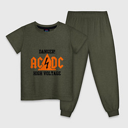 Пижама хлопковая детская AC/DC: High Voltage, цвет: меланж-хаки
