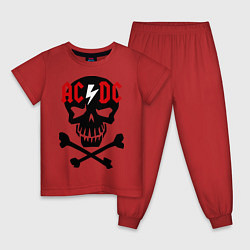 Пижама хлопковая детская AC/DC Skull, цвет: красный