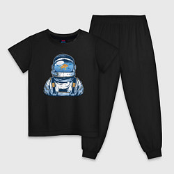 Пижама хлопковая детская Космонавт-аквариум, цвет: черный