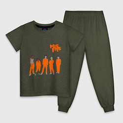 Пижама хлопковая детская Misfits Orange цвета меланж-хаки — фото 1