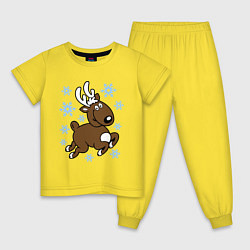 Пижама хлопковая детская Олень и снежинки цвета желтый — фото 1