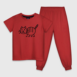Пижама хлопковая детская Рисунок кота, цвет: красный