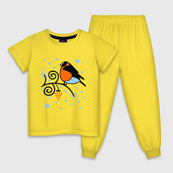 Пижама хлопковая детская Снегирь на ветке рябины, цвет: желтый