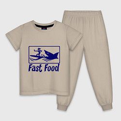 Пижама хлопковая детская Shark fast food, цвет: миндальный