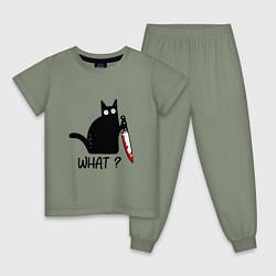 Пижама хлопковая детская What cat, цвет: авокадо