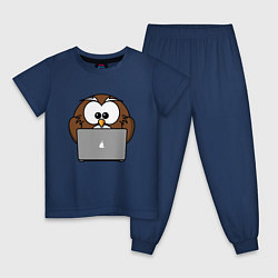 Пижама хлопковая детская Сова с ноутбуком, цвет: тёмно-синий