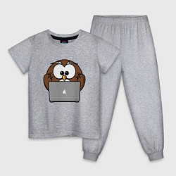 Пижама хлопковая детская Сова с ноутбуком, цвет: меланж