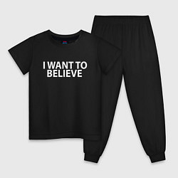 Пижама хлопковая детская I WANT TO BELIEVE, цвет: черный