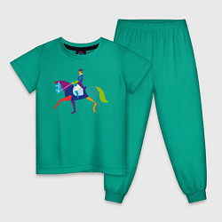 Пижама хлопковая детская Всадник на коне, цвет: зеленый