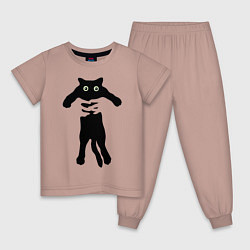 Пижама хлопковая детская Черный кот в руках, цвет: пыльно-розовый