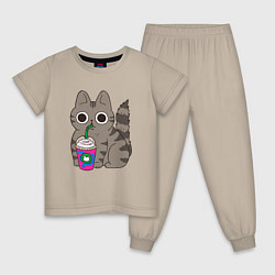 Пижама хлопковая детская Котик, цвет: миндальный
