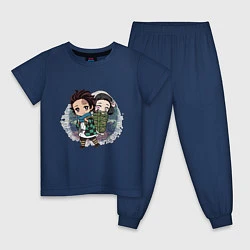 Пижама хлопковая детская Танджиро и Незуко Камадо, цвет: тёмно-синий
