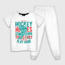 Пижама хлопковая детская Hockey, цвет: белый