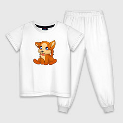 Пижама хлопковая детская Милый щенок Корги, цвет: белый