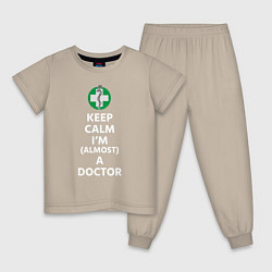 Пижама хлопковая детская Keep calm I??m a doctor, цвет: миндальный