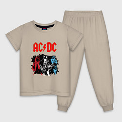 Пижама хлопковая детская ACDC, цвет: миндальный