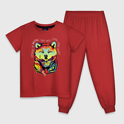 Пижама хлопковая детская Берегись акиту, цвет: красный