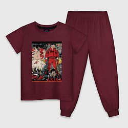 Пижама хлопковая детская AKIRA цвета меланж-бордовый — фото 1