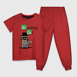 Пижама хлопковая детская Breaking Cat, цвет: красный