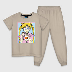 Пижама хлопковая детская Sailor Moon Usagi Tsukino, цвет: миндальный