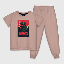 Пижама хлопковая детская Godzilla, цвет: пыльно-розовый