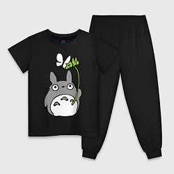 Пижама хлопковая детская Totoro и бабочка, цвет: черный