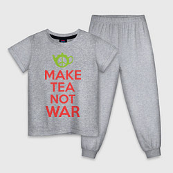 Пижама хлопковая детская Make tea not war, цвет: меланж