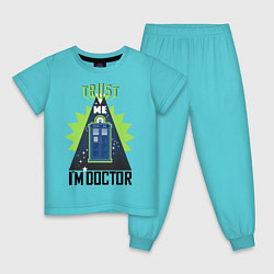Пижама хлопковая детская Trust me, i'm doctor who, цвет: бирюзовый