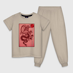 Пижама хлопковая детская Дракон, цвет: миндальный