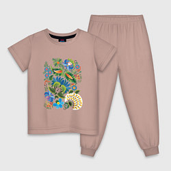 Пижама хлопковая детская Славянский орнамент, цвет: пыльно-розовый