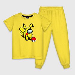 Пижама хлопковая детская Among us Pikachu and Pokeball, цвет: желтый