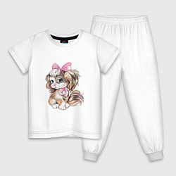 Пижама хлопковая детская Болонка с бантом, цвет: белый