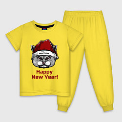 Пижама хлопковая детская Злой кот Happy New Year!, цвет: желтый