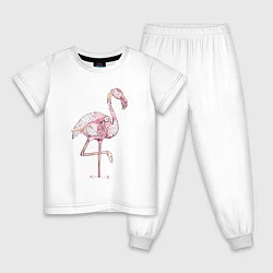 Пижама хлопковая детская Узорчатый фламинго, цвет: белый