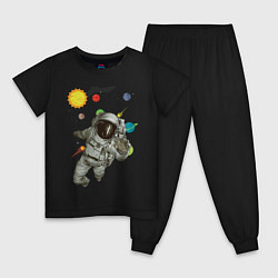 Пижама хлопковая детская Астронавт, цвет: черный